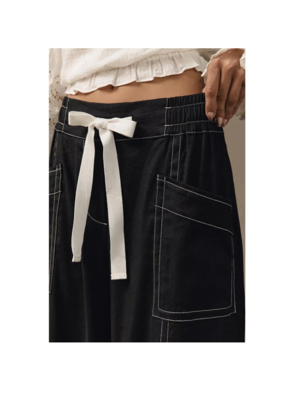 Maeve Anthropologie La Ponche Navy Linen Blend Wide Leg Drawstring Pants Small - Picture 4 of 11